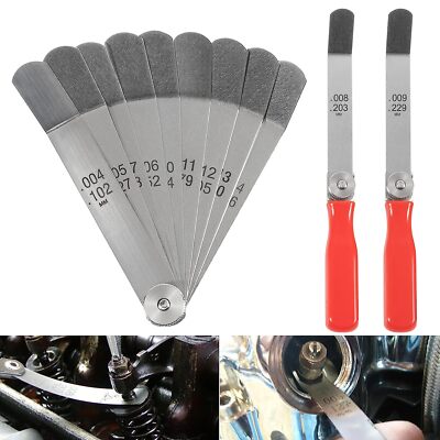 A308 Offset Valve Tappet Gauge Set - Premium 11-Blade Feeler Gauge Kit 0.004 To 0.014 Inch With Red Handles