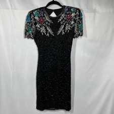 Vtg Scala Pure Silk Dress S Beaded Art Deco Black Formal Gown Gala Prom Special
