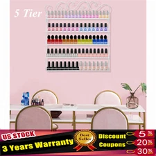 5 Metal Tier Nail Polish Rack Wall Mount Display Organizer Holder Stand White