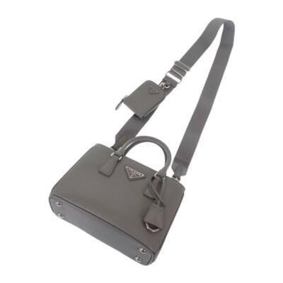PRADA Galleria Small Bag 2WAY Bag Handbag Saffiano Gray Women's