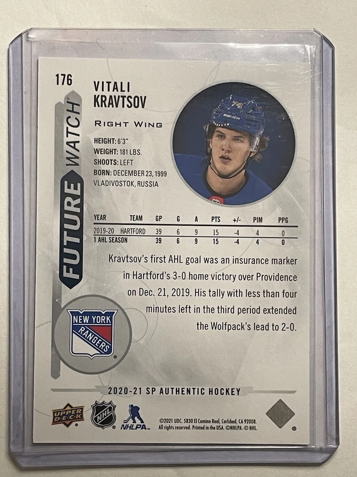 2020-21 SP Authentic Future Watch /999 Vitali Kravtsov #176 Rookie RC - Image 2 of 2
