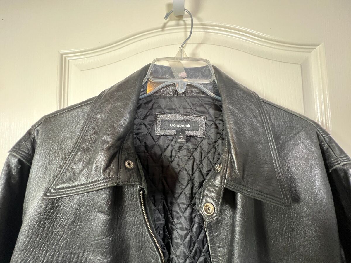 Colebrook Men's Black Leather Bomber Style Jacket Full Zip Colebrook Men's Black Leather Bomber Style Jacket Full Zip