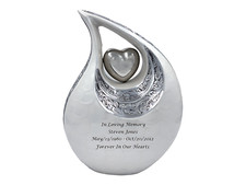 Handcrafted Silver Cremation Urn with Heart Design   Memorial Keepsake 12 inches