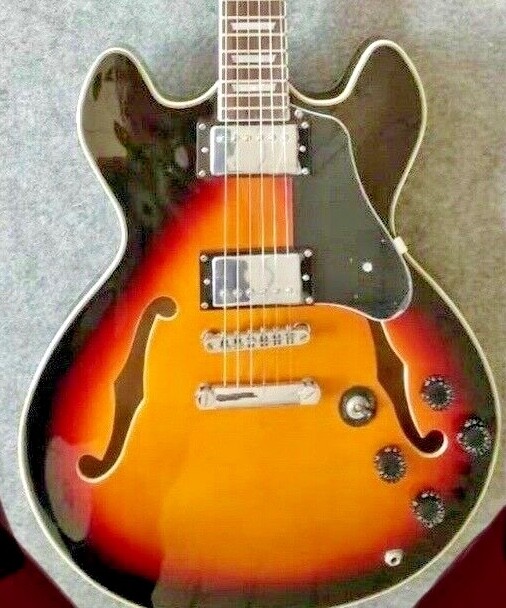 Firefly Semi Hollow Body Electric Guitar FF338 Black Upgraded for sale