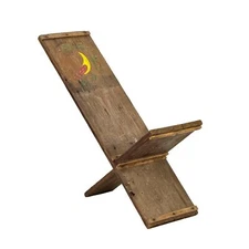 Vtg 30s Primitive Folk Art Plank Wood Viking Chair Painted Distlefink Bird Motif