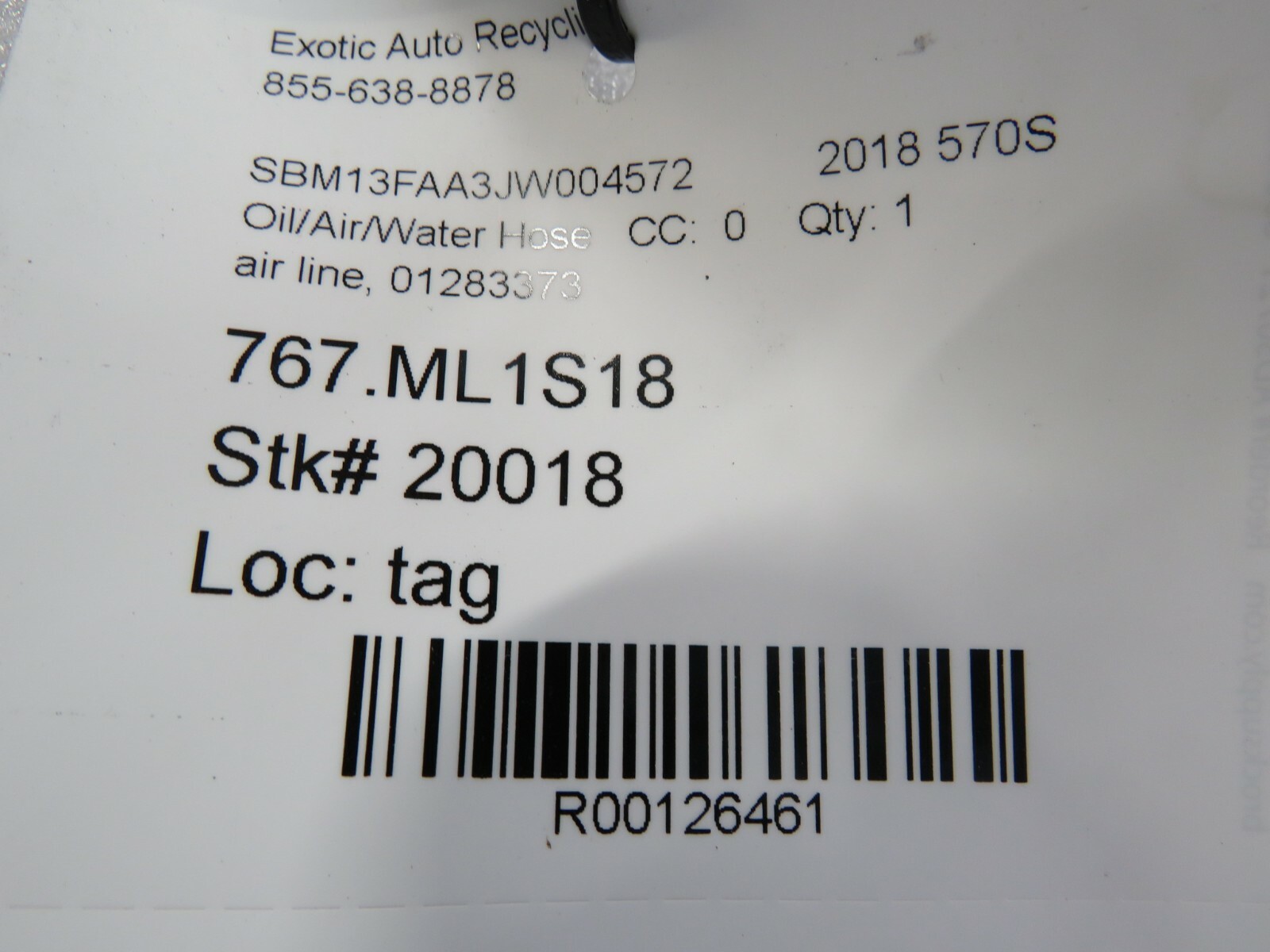 McLaren 570S, Air Line, Used, P/N 01283373