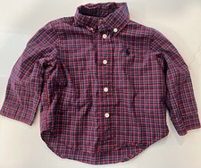 Ralph Lauren Baby Boys 9 Months Button Down Shirt Red Green Navy EUC MSRP 45 