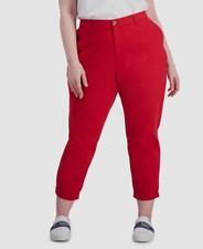 Tommy Hilfiger Women's Red Hampton High Rise Straight Chino Pants Plus Size 18W