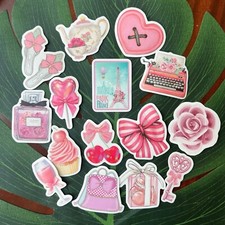 Pink Girly Coquette Sticker Pack of 15 Waterproof Vinyl, Bow Cherry Paris  More