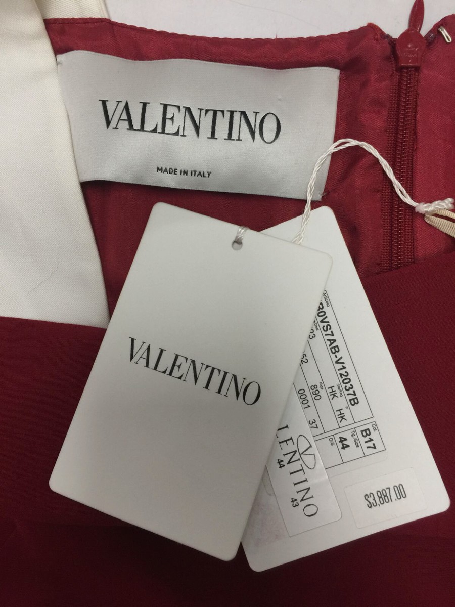 $7200 Valentino Women's Red Pleated Long Sleeve Silk Dress