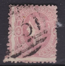 c. 1860 VIC 4d Red QV Beaded Ovals Victoria Australia Used           REF: QVB045