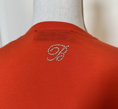 Blumarine Orange Floral Bling Rhinestones S/S Stretch Tee Top Shirt Size 38 EUC - Picture 7 of 11