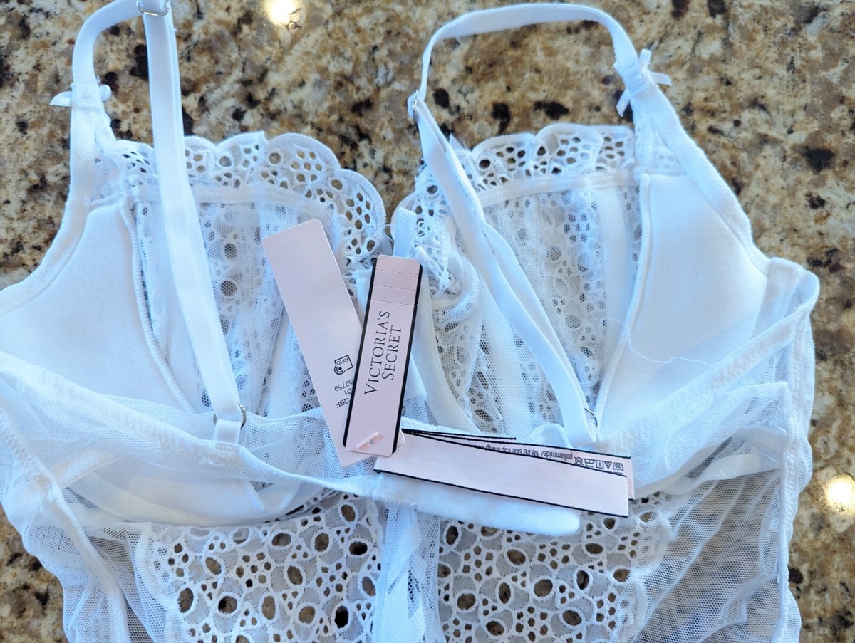 Victoria's Secret Women's Wicked Unlined Eyelet Lace Teddy White