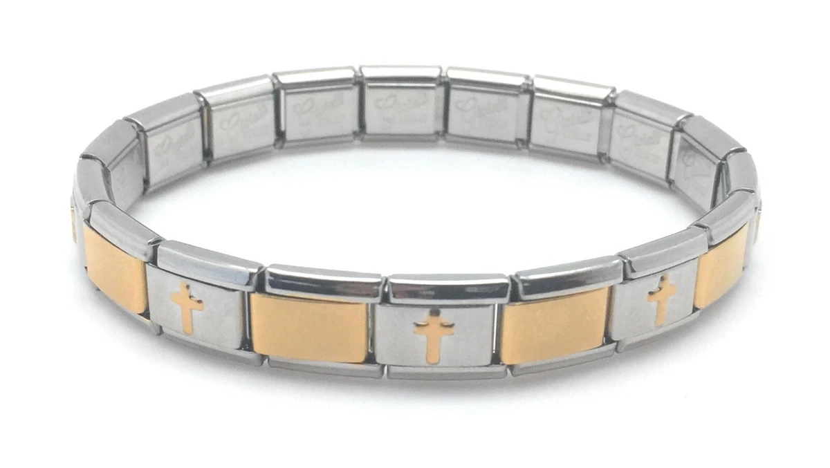 Italian Charm Bracelet Stainless Steel Silver Gold Cross Links 9