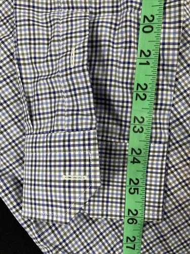 Culturata Shirt Mens 2XL 18 Blue Gray Check Cotton Twill Made in Italy - 第 7/8 張圖片
