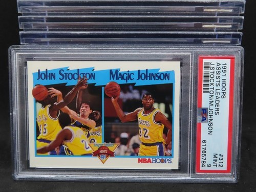 1991 92 NBA Hoops John Stockton Magic Johnson Assist Leaders 312 PSA 9 