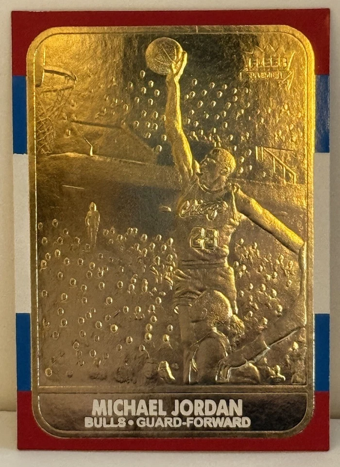 Michael Jordan Fleer '86 Rookie 1997-98 negro 23 quilates dorado rojo/blanco/borde azul Foto 2 de 4