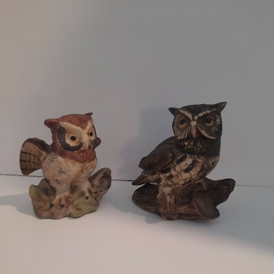 Vintage 1970's Homco Pair of Great Horned Owl Porcelain Figurines # 1114  (2)