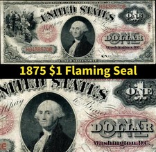 HGR SUNDAY 1875 $1 RARE ((Flaming Seal)) Only LIGHTLY CIRCULATED