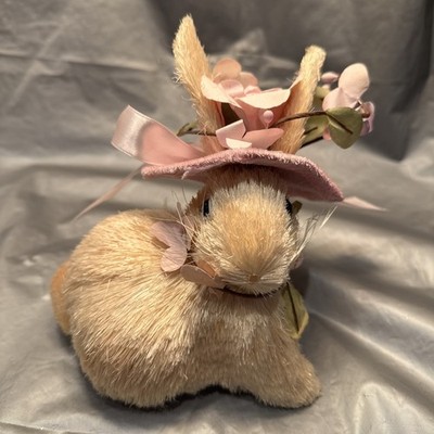 Pier 1 One Easter Sisal Bunny Rabbit PINK BONNET Sitting 6  Retired HTF Rare NWT