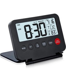 Small Digital Travel Alarm Clock, Large LCD Display Front Button with Black