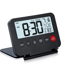 Small Digital Travel Alarm Clock, Large LCD Display Front Button with Black 