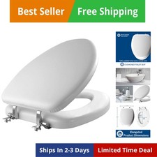 Padded Toilet Seat with Chrome Hinges, Soft Vinyl over Wood Core Seat, , Elon...