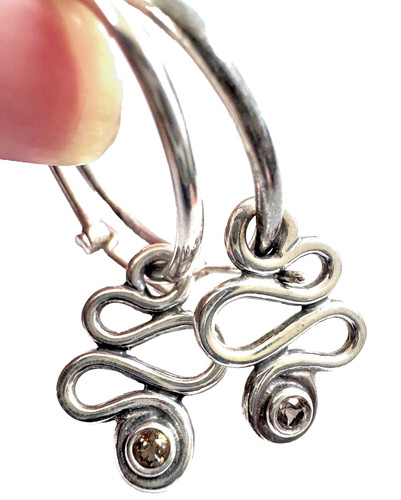 PANDORA Sterling Silver Smokey Quartz Infinity Dangle Earrings 290140SQ