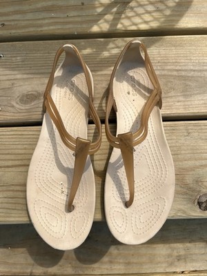 Crocs Women s Thong Slip-On Sandals Comfort Straps Beige/Brown US 7