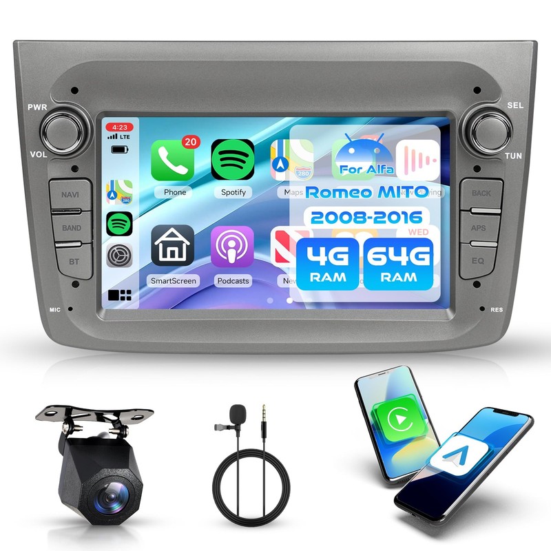 Rimoody 4g+64g Autoradio Android per Alfa Romeo Mito 2008-2016, 7 Pollici - Immagine 1