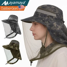 Mosquito Heat Net Sun Hat with Neck Flap Heat UV Protection Wide Brim Safari Cap