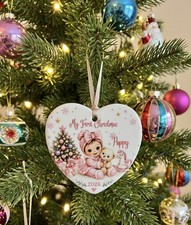 POPPY.  Heart Christmas Tree Bauble Plaque Baby's 1st First Christmas Gift