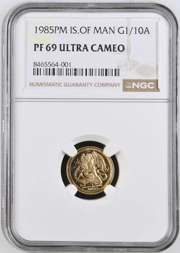 1985PM Isle of Man Gold Proof Angel 1/10oz NGC PF69UC