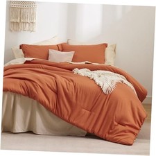 Comforter Set - 7 Pieces Burnt Orange Queen 11 - Burnt Orange/Warm Sand