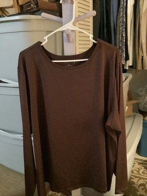Susan Graver Essentials Liquid Knit Top Size 3X Brown Long Sleeve Summer Travel