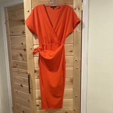 FORE Orange Wrap Midi Dress with Short Sleeves