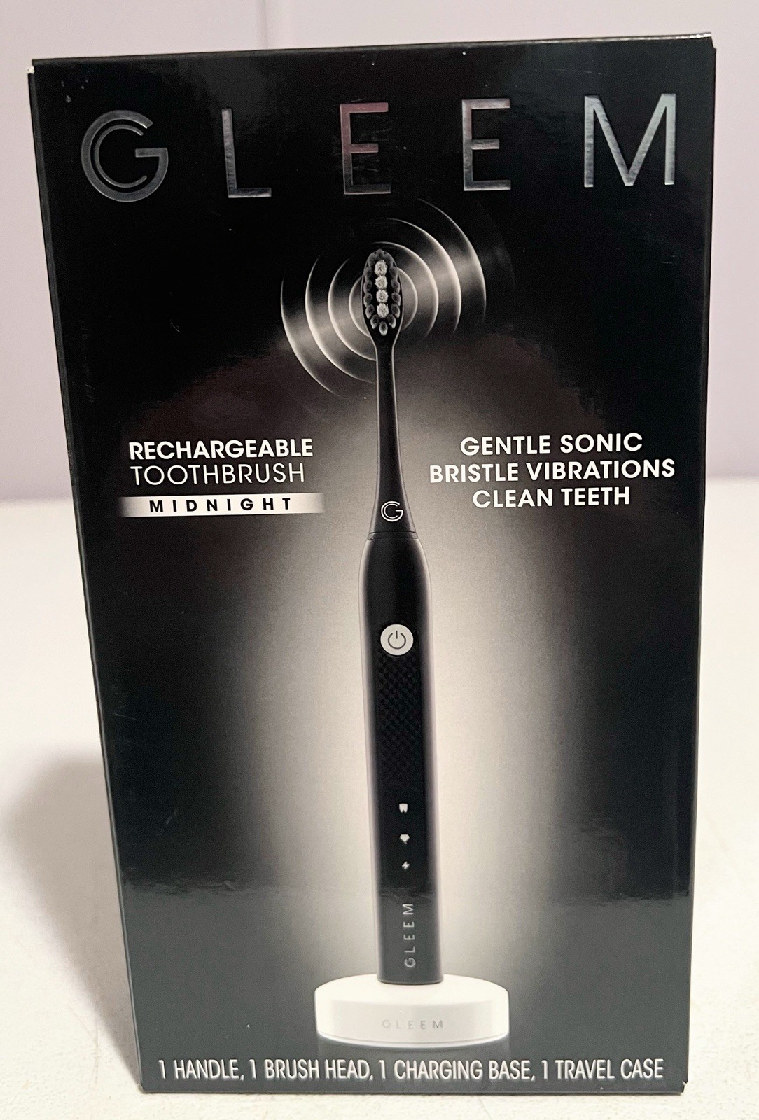 GLEEM Rechargeable Electric Toothbrush Midnight Black w/ Tra