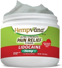 Hempvana Ultra Strength Lidocaine Relief Cream, Odor-Free with Hemp Seed Oil 4oz