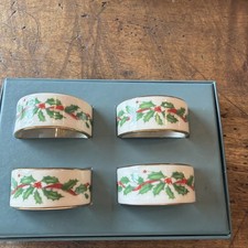 Lenox China Holly Pattern Napkin Rings Set of 4 Christmas Holiday