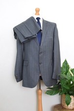 GIEVES & HAWKES Slate + Blue Striped Wool Suit Size 42L/52L Long W36 L31