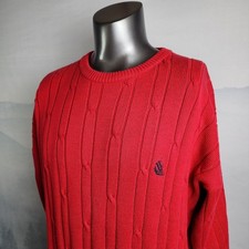Nautica Cable Knit Crew Neck Red Pullover Sweater  Men's Medium