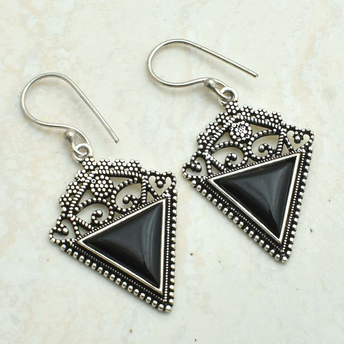 Black Onyx Gemstone Handmade Drop Dangle Earrings Jewelry Gift 1.84