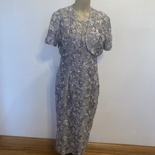 New $189. Alex Evenings size 12 dove silver 2 Pc bolero jacket & mid calf dress