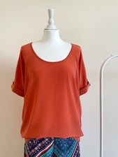 IHEART Seidenbluse Gr. M Krempelärmel Reine Seide Burnt Orange Top Zustand