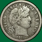 1911 Barber Dime Very Fine VF Coin #33916