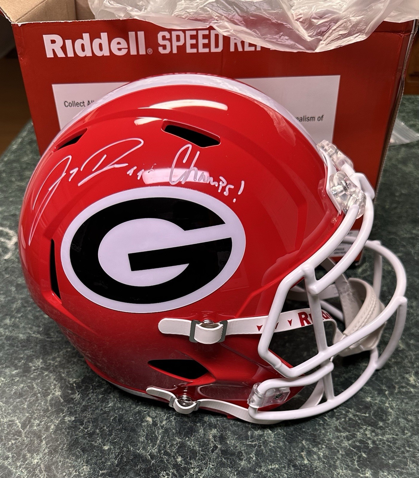jordan davis Autographed Signed Georgia Bulldogs Georgia Rep Helmet With Champs Inscription Beckett COA 