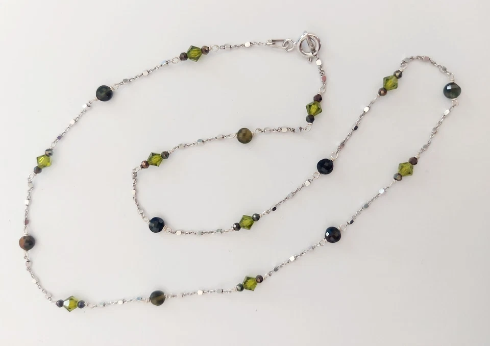 Collana in argento 925 con tormalina nera sfaccettata cristalli verdi e pirite - Immagine 3 di 4