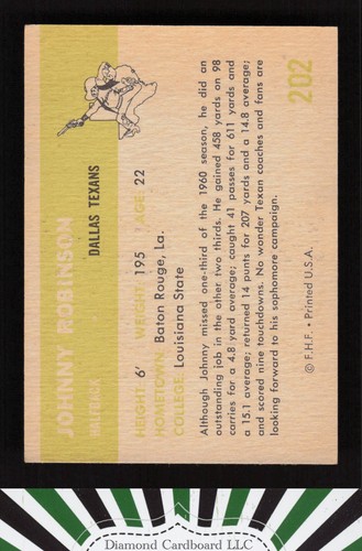 1961 Fleer #202 Johnny Robinson EX - Picture 2 of 2