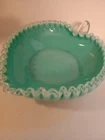 Vtg Fenton Turquoise Blue Teal  Milk Glass Heart Shape Candy Dish 8"  50's