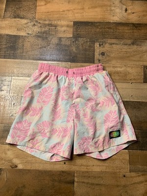 Slunks Board Shorts Mens Medium Pink Leaves Volleyball Lined Liner Swimming